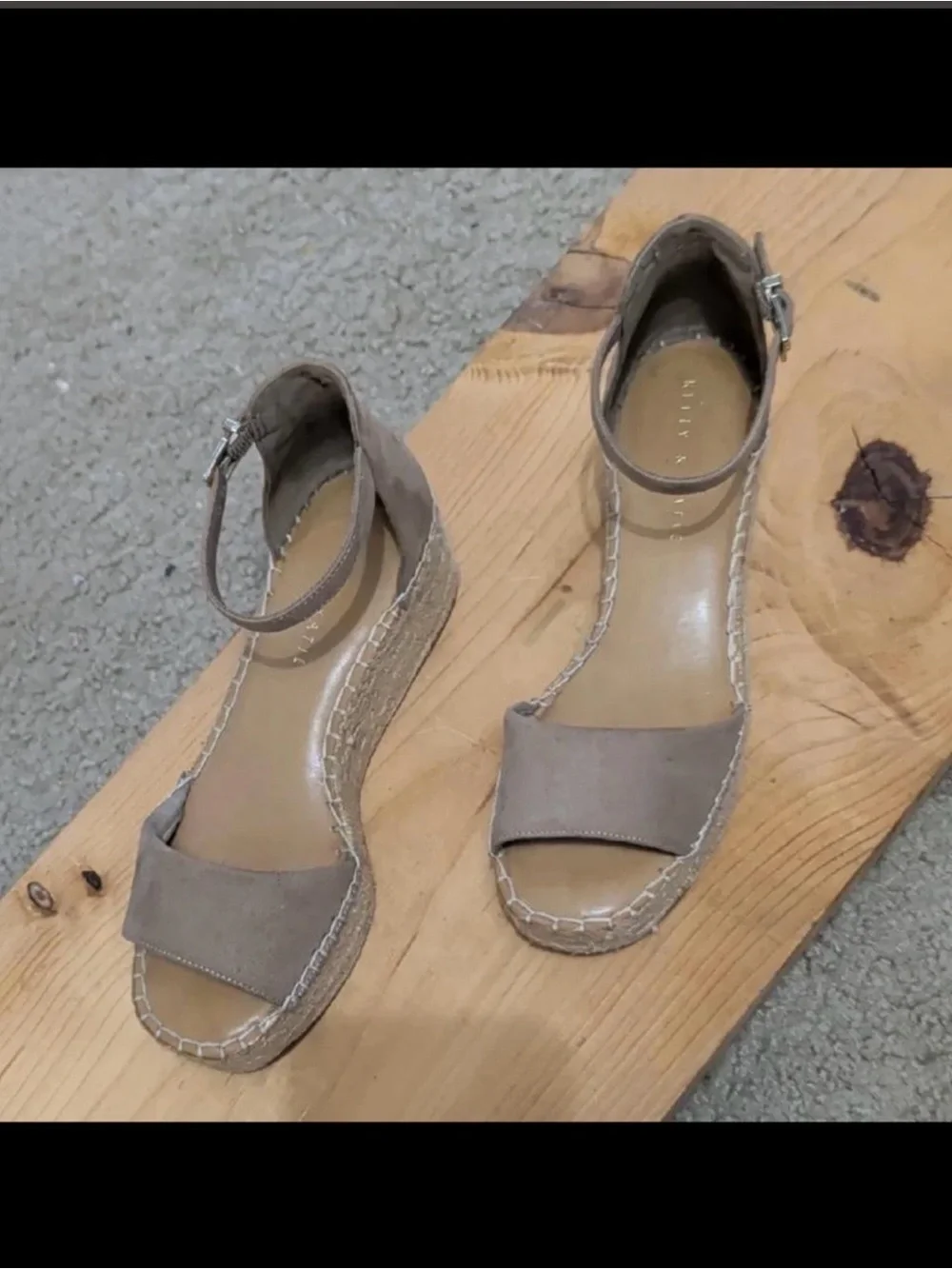 Kelly & Katie Taupe Suede Espadrille Wedge Sandals